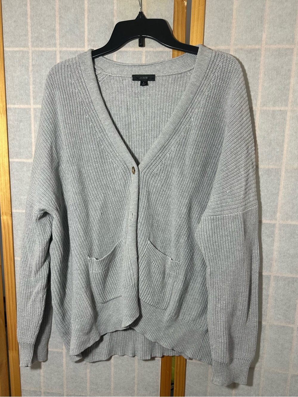J. Crew Light Gray Ribbed V-Neck Pocket Cardigan